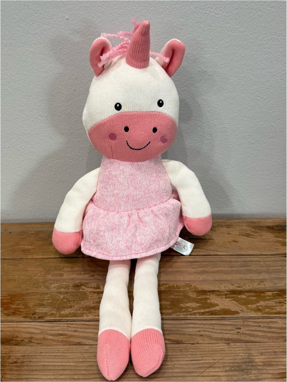 Spark Create Imagine Plush Pink Unicorn Doll Soft Knit Dress Toy 13.5 Inch